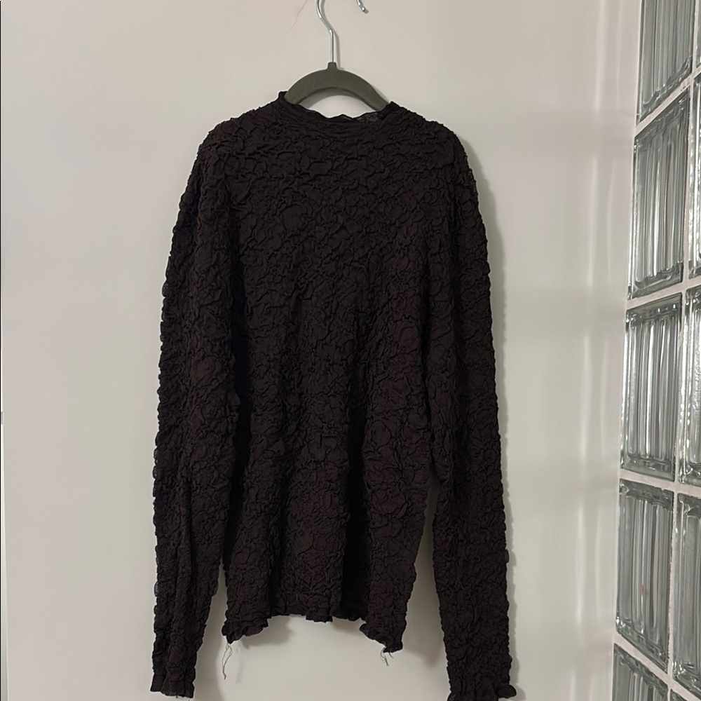 Textured Black Long Sleeve Top